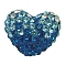 Austrian Crystal Pave Beads, Mother's Day Jewelry Making, with Polymer Clay inside, Heart, 243_Capri Blue, about 14mm wide, 11mm long, 8mm thick, hole: 1mm