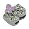 Alloy Rhinestone Initial Slide Beads, Cadmium Free & Lead Free, Letter B, Platinum Color, about 11.5mm wide, 11.5mm long, 5mm thick, hole: 1.5mm wide, 8mm long