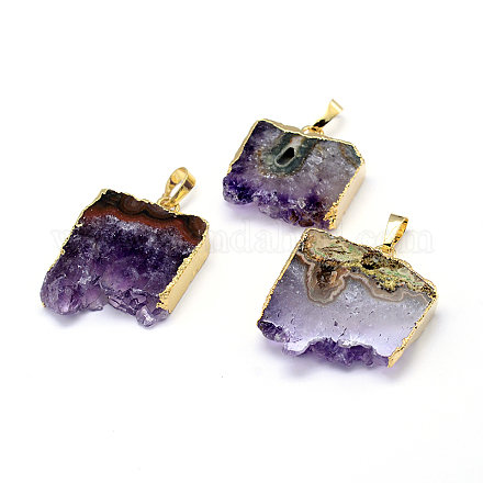 Естественно drusy аметист прямоугольник подвески G-P089-32G-1
