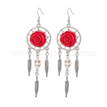 Серьги-подвески из смолы и синтетической бирюзы EJEW-JE06015-1