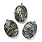 Electroplate Natural Dyed Picture Jasper Pendants, Brass Oval Charms with Iron Snap on Bails, 45x31~32x9mm, Hole: 6x5mm