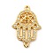 Eco-Friendly Rack Plating Brass Micro Pave Clear Cubic Zirconia Connector Charms, Lead Free & Cadmium Free, Long-Lasting Plated, Religion Hamsa Hand Links, Real 18K Gold Plated, 24x16x3mm, Hole: 1.2~1.4mm
