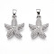 Brass Pendants, Cadmium Free & Lead Free, Starfish Charms, Platinum, 16.5x14x3.5mm, Hole: 4.5x2mm
