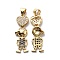 Brass Cubic Zirconia Pendants, Cadmium Free & Lead Free, Boy & Heart Charms, Real 18K Gold Plated, 26.5x10.5x3.5mm, Hole: 3.5x4.5mm