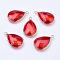 Golden Tone Brass Glass Teardrop Pendants, Faceted, Orange Red, 18x10x5mm, Hole: 2mm
