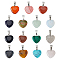 15Pcs 15 Styles Heart Gemstone Pendants, with Platinum Tone Brass Loops, 17~19x15~16x5~8mm, Hole: 2x7mm, 1pc/style