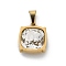 304 Stainless Steel Glass Rhinestone Pendants, Ion Plating(IP), Square Charms, Clear, 14x11.5x4.5mm, Hole: 5.5x2mm