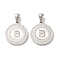 304 Stainless Steel Pendants, Flat Round Shell Charms with Letter, Stainless Steel Color, Letter B, 20.5x17.5x1.5mm, Hole: 2.5x4.5mm