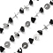 Handmade Brass & Glass Bead Flat Round Chains, for Necklaces Bracelets Making, Long-Lasting Plated, Soldered, with Spool, Platinum, 6x6x3.5mm, about 16.40 Feet(5m)/Roll