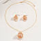 Elegant Middle Eastern Style Brass Micro Pave Cubic Zirconia Earrings & Necklaces Set for Women, Golden