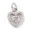Heart Brass with Cubic Zirconia Charms, with Jump Rings, Long-Lasting Plated, Lead Free & Cadmium Free, Platinum, 11.5x9x2mm, Hole: 3mm