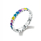Anti-Tarnish Rhodium Plated  925 Sterling Silver Finger Rings, with Enamel, Platinum, US Size 8(18.1mm), 3mm