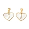 304 Stainless Steel Pave Natural White Shell Heart with Initial Slice Pendants, Ion Plating(IP), Golden, Letter J, 14x16x2mm, Hole: 4.5x3mm