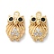 Brass Micro Pave Cubic Zirconia Charms, Cadmium Free & Nickel Free & Lead Free, Owl, Real 18K Gold Plated, 12.5x7.5x3.5mm, Hole: 1mm