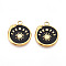 304 Stainless Steel Pendants, with Enamel, Flat Round with Snake & Moon Phases & Sun Charms, Real 18K Gold Plated, Black, 23x20x2mm, Hole: 2.5mm