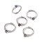 Heart Natural Labradorite Adjustable Rings, Platinum Tone Brass Finger Rings for Women, 1.7~5mm, Inner Diameter: US Size 8 1/4(18.3mm)