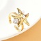 304 Stainless Steel Micro Pave Cubic Zirconia Plastic Pearl Cuff Rings, Starfish, for Women, Real 18K Gold Plated, 20x20mm, Inner Diameter: 18mm