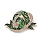 Ribbon Alloy Pave Crystal Rhinestone Brooch, with Enamel, Golden, Dark Green, 40x54.5x11mm