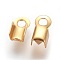 304 Stainless Steel Folding Crimp Ends, Fold Over Crimp Cord Ends, Real 18K Gold Plated, 8x4mm, Hole: 2mm, Inner Diameter: 3mm