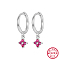 Anti-Tarnish Rhodium Plated Platinum 925 Sterling Silver Flower Dangle Hoop Earrings, Fuchsia, 19x8.5mm