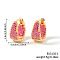 Brass Cubic Zirconia U-shaped Hoop Earrings, Golden, Plum, 16x8mm