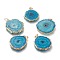 Dyed Natural Druzy Solar Quartz Crystal Pendants, Edge Plated, with Brass Bails, Sunflower, Golden, Deep Sky Blue, 40~50x30~45x5~6mm, Hole: 4x6mm