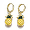 Brass Enamel Huggie Hoop Earrings, Nickel Free, Pineapple, Real 16K Gold Plated, Yellow, 29.5x9.5mm, Pin: 1mm