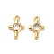 Brass Cubic Zirconia Charms, Cross, Real 18K Gold Plated, 14x9x2.5mm, Hole: 1.4mm