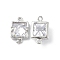 Clear Glass Connector Charms, with Brass Findings, Cadmium Free & Nickel Free & Lead Free, Faceted, Square Links, Platinum, 12x7.5x3.5mm, Hole: 1mm