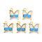 Light Gold Plated Alloy Enamel Pendants, with Glitter Sequin, Butterfly, Deep Sky Blue, 15.5x14x1.5mm, Hole: 1.6mm