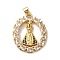 Rack Plating Brass Micro Pave Clear Cubic Zirconia Pendants, Long-Lasting Plated, Lead Free & Cadmium Free, Oval with Saint Charm, Real 18K Gold Plated, 27x21.5x3mm, Hole: 5x3.5mm
