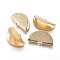 Brass Ribbon Crimp Ends, Textured, Half Round, Golden, 25x14x8~9mm, Hole: 3x1.5mm