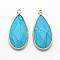 Synthetic Turquoise Pendants, with Golden Tone Brass Findings, Faceted, teardrop, Deep Sky Blue, 32.5~33x16x6mm, Hole: 2.5mm