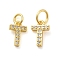 Brass Micro Pave Cubic Zirconia Pendants, Cadmium Free & Nickel Free & Lead Free, with Jump Ring, Letter T, 9x6x1.5mm, Hole: 3.6mm
