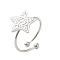 Non-Tarnish 304 Stainless Steel Open Cuff Ring, Starfish, Stainless Steel Color, US Size 8(18.1mm)