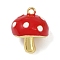 Brass Enamel Pendants, Mushroom Charm, Lead Free & Cadmium Free, Real 18K Gold Plated, Long-Lasting Plated, Rack Plating, FireBrick, 17.5x14mm, Hole: 1.5mm