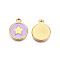 304 Stainless Steel Enamel Pendants, Real 18K Gold Plated, Flat Round with Star, Lilac, 19x15x2.5mm, Hole: 1.6~1.8mm
