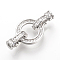Brass Micro Pave Cubic Zirconia Fold Over Clasps, Cadmium Free & Lead Free, Ring, Platinum, 32x16x8mm, Hole: 2mm