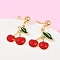 Brass Enamel Stud Earrings, Cherry, Golden, 31x18.5mm