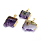 Natural Drusy Amethyst Rectangle Pendants, with Plated Brass Finding, Golden, 24~42x22~35x6~7mm, Hole: 8x5mm