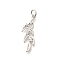 Brass Micro Pave Clear Cubic Zirconia Pendants, with Jump Ring, Long-Lasting Plated, Lead Free & Cadmium Free, Leaf Charms, Platinum, 24x8.5x2mm, Hole: 3.5mm