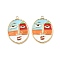 304 Stainless Steel Pendants, Oval with Abstract Face, with Enamel, Real 18K Gold Plated, 22.5x17x2mm, Hole: 1.6mm