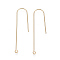 Brass Earring Hooks, with Horizontal Loop, Nickel Free, Real 18K Gold Plated, 45x10mm, Hole: 1.4mm, 18 Gauge, Pin: 1mm
