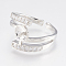 Adjustable Brass Cuff Rings, Open Rings Components, with Cubic Zirconia, For Half Drilled Beads, Platinum, Tray: 5mm, 18mm, Pin: 1mm