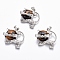 Natural Tiger Eye Kitten Pendants, with Platinum Tone Brass Findings, Cartoon Cat Shape, 28x30x9mm, Hole: 5x7mm