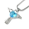 Cubic Zirconia Fairy with Heart Pendant Necklace with Box Chains, Platinum Zinc Alloy Jewelry for Women, Deep Sky Blue, 18.98 inch(48.2cm)