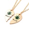 BEST BUDS Alloy Pendant Necklaces, Valentine's Day Broken Heart Necklaces, Golden, Dark Green, 17.71 inch(45cm), 2.2mm, 2pcs/set