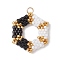 Glass Seed Beaded Pendants, with 304 Stainless Steel Jump Rings, Hexagon Charm, Black, 23.5x21x4mm, Hole: 2.5mm