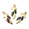 Brass Micro Pave Cubic Zirconia Pendants, Feather, Lead Free & Cadmium Free, Long-Lasting Plated, Real 18K Gold Plated, Mixed Color, 33.5x13x3.5mm, Hole: 3.5x4.5mm