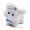 Flocky Resin Pendants, With Platinum Iron Loop, Dog with Bowknot, White, 30x27.5x28.5mm, Hole: 2mm